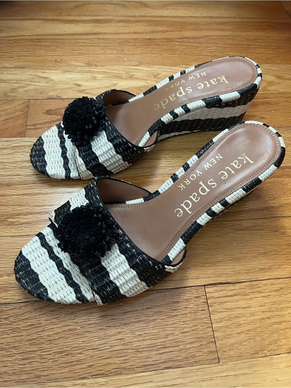 kate spade Black & White Striped Wedge Sandals